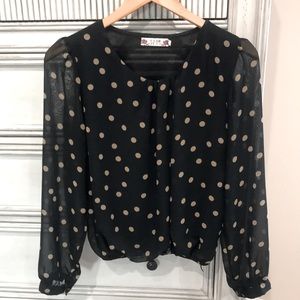 Black blouse Gold Polkadots Size L
